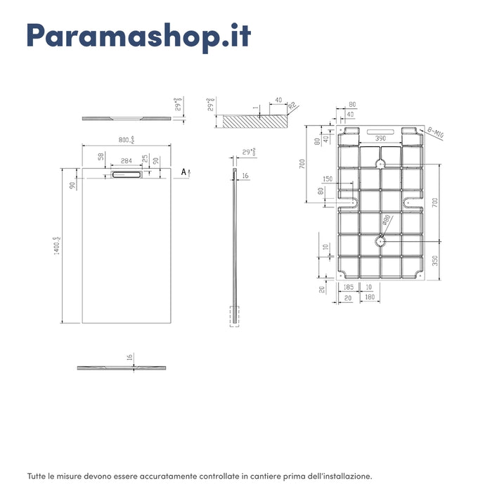 Piatto doccia 80x140 cm in marmoresina bianco effetto pietra | Paros