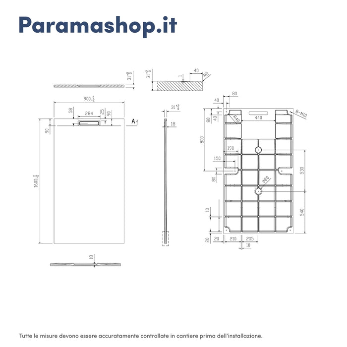 Piatto doccia 90x160 cm in marmoresina bianco effetto pietra | Paros