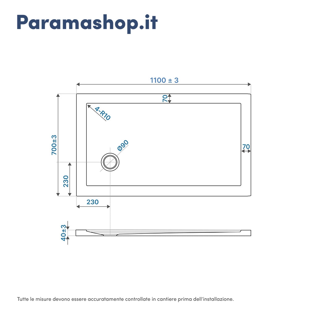 Piatto doccia 70x110 effetto pietra bianco in acrilico altezza slim | Petra