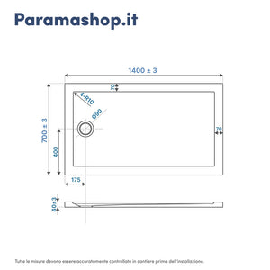Piatto doccia 70x140 effetto pietra nero in acrilico altezza slim | Petra