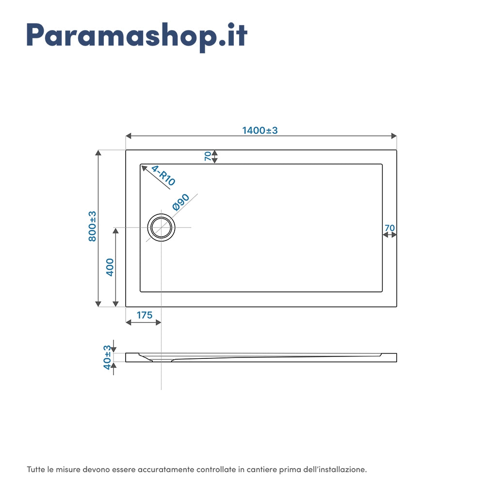 Piatto doccia 80x140 effetto pietra bianco in acrilico altezza slim | Petra