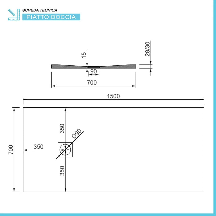 Piatto doccia resina 70x150 antracite effetto pietra filo pavimento  Loren