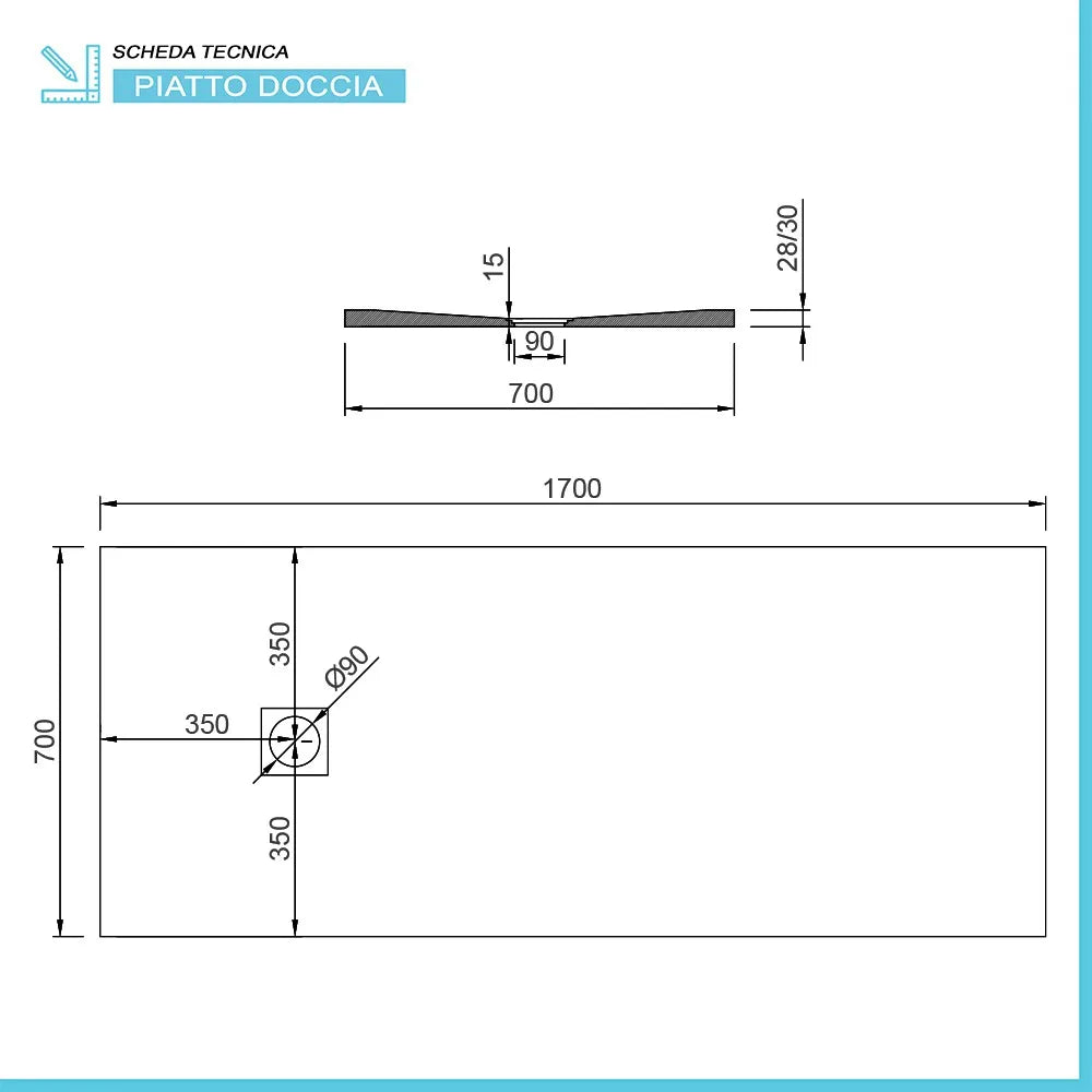 Piatto doccia resina 70x170 antracite pietra filo pavimento slim   Loren
