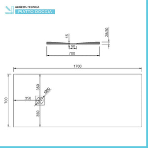 Piatto doccia resina 70x170 antracite pietra filo pavimento slim   Loren
