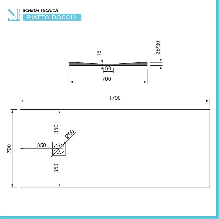 Piatto doccia resina 70x170 antracite pietra filo pavimento slim   Loren