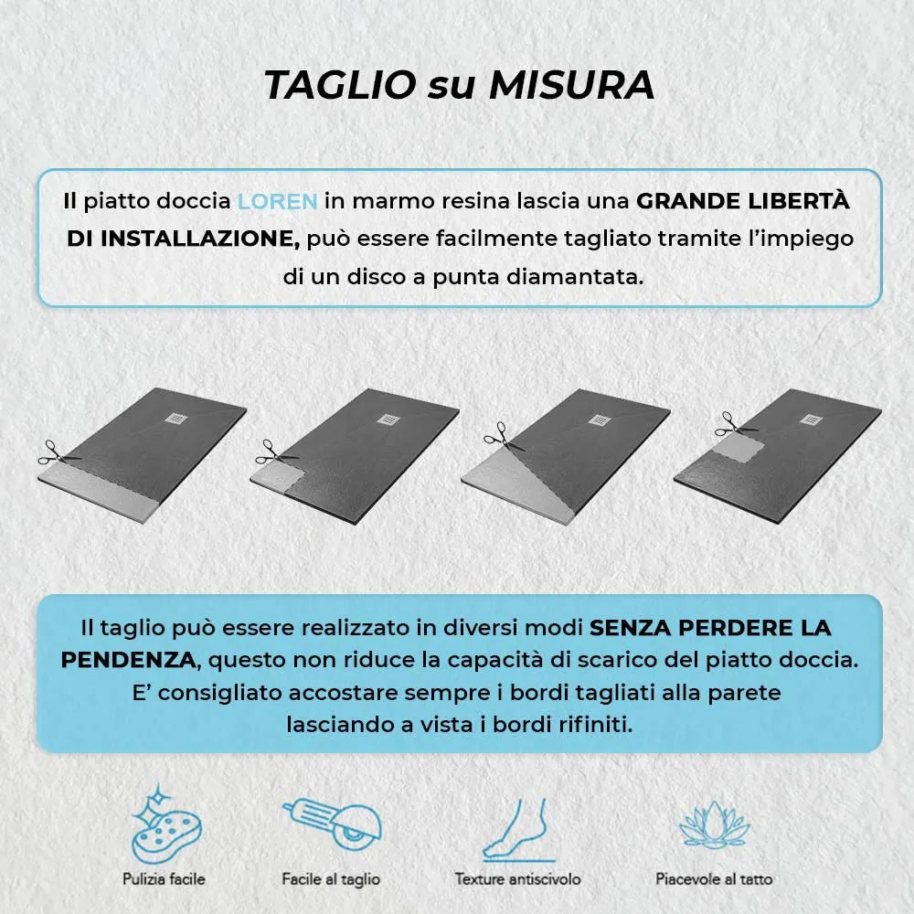 Piatto doccia resina 70x170 antracite pietra filo pavimento slim   Loren