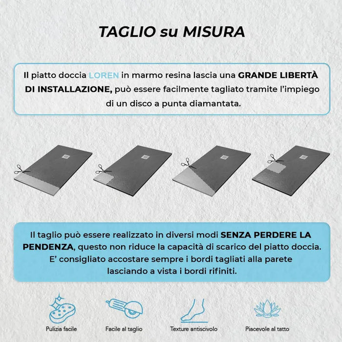 Piatto doccia resina 70x170 antracite pietra filo pavimento slim   Loren