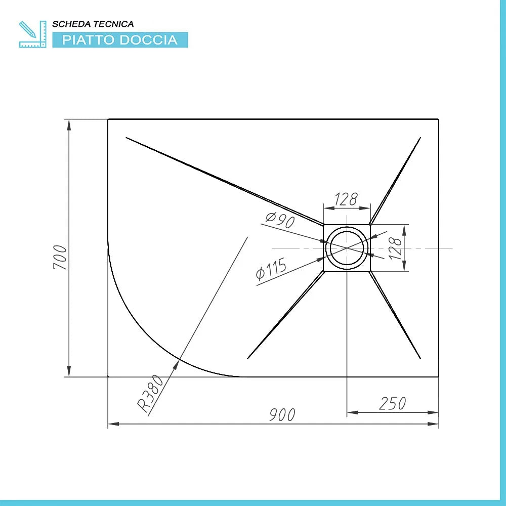 Piatto doccia resina 70x90 semicircolare destro bianco pietra riducibile  Loren