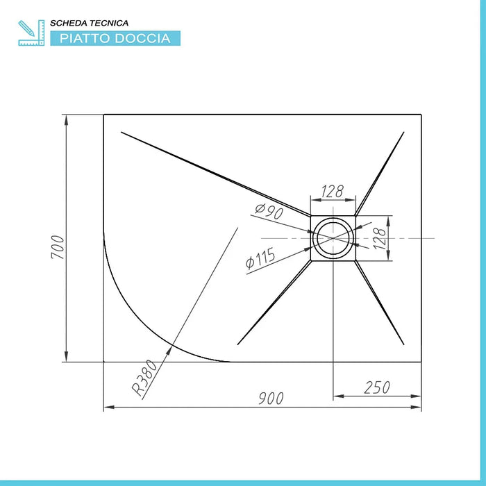 Piatto doccia resina 70x90 semicircolare destro bianco pietra riducibile  Loren
