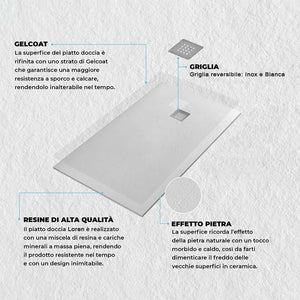 Piatto doccia resina 70x90 semicircolare destro bianco pietra riducibile  Loren