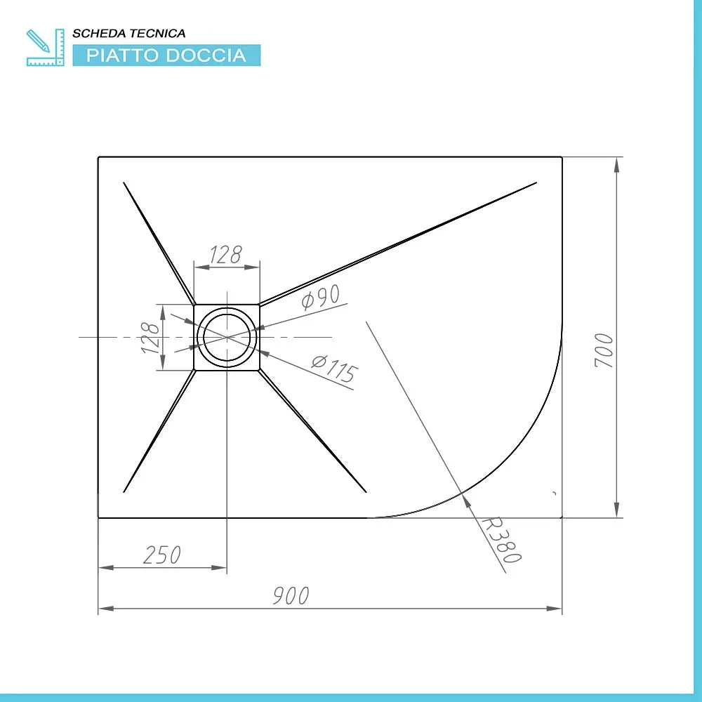 Piatto doccia resina 70x90 semicircolare sinistro bianco pietra filo pavimento  Loren
