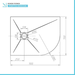 Piatto doccia resina 70x90 semicircolare sinistro bianco pietra filo pavimento  Loren