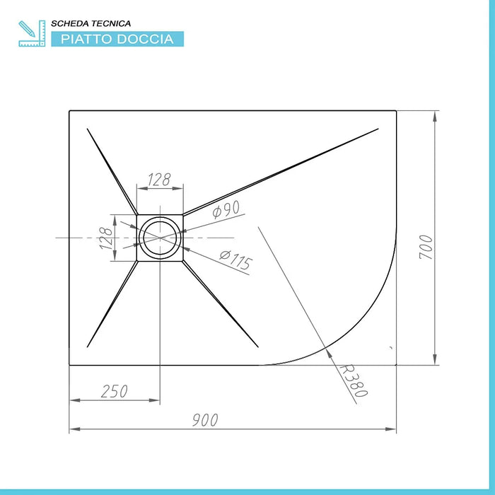 Piatto doccia resina 70x90 semicircolare sinistro bianco pietra filo pavimento  Loren