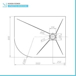 Piatto doccia resina 80x100 semicircolare destro bianco pietra riducibile   Loren