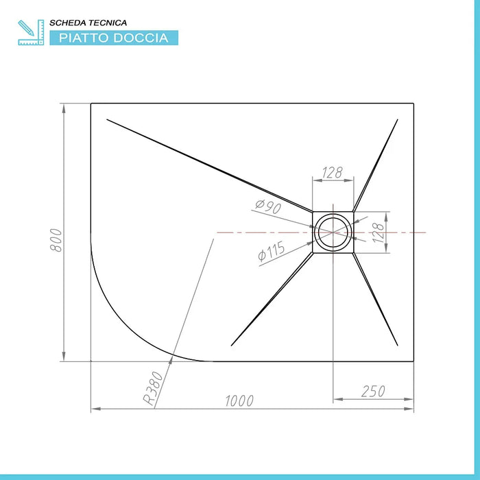 Piatto doccia resina 80x100 semicircolare destro bianco pietra riducibile   Loren