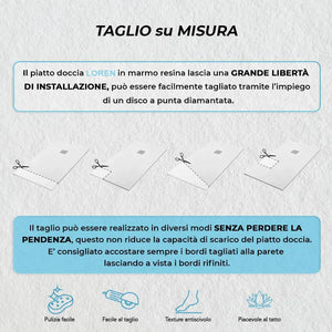 Piatto doccia resina 80x100 semicircolare destro bianco pietra riducibile   Loren