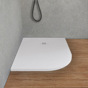Piatto doccia resina 80x100 semicircolare destro bianco pietra riducibile   Loren