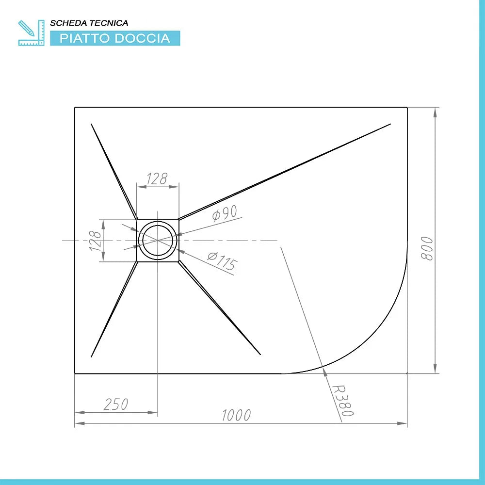 Piatto doccia resina 80x100 semicircolare sinistro bianco pietra filo pavimento  Loren
