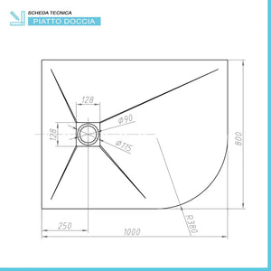 Piatto doccia resina 80x100 semicircolare sinistro bianco pietra filo pavimento  Loren
