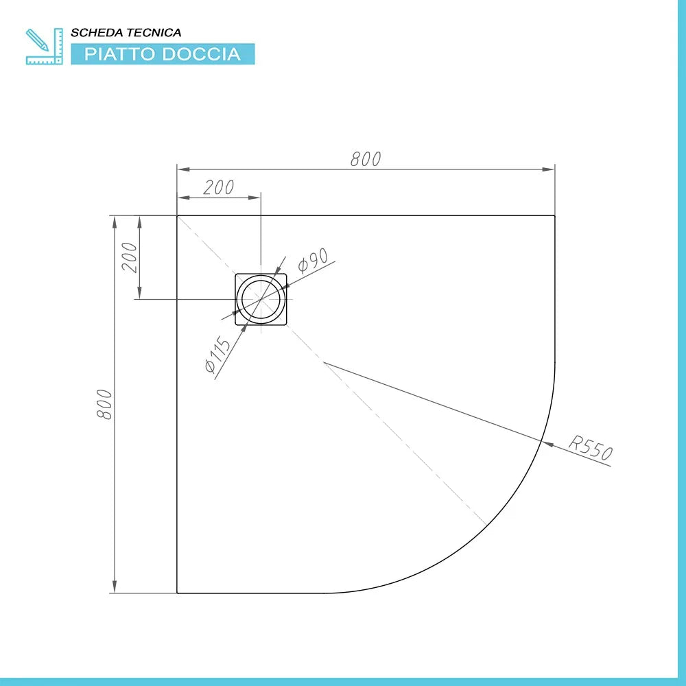 Piatto doccia resina 80x80 semicircolare bianco pietra riducibile  Loren
