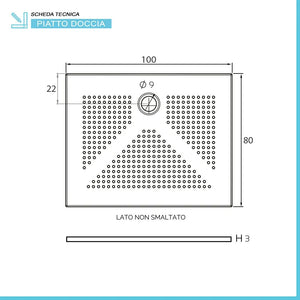 Piatto doccia rettangolare 80x100 H3 cm in ceramica bianco opaco con antiscivolo | Ruy