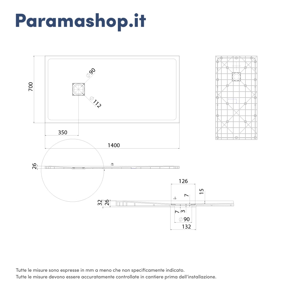Piatto doccia 70x140 cm colore bianco effetto pietra | Samos