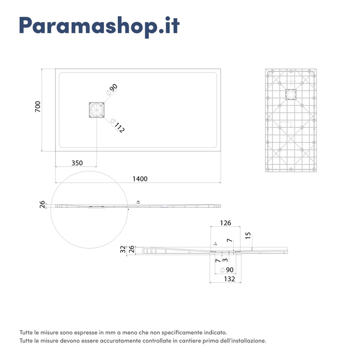 Piatto doccia 70x140 cm colore bianco effetto pietra | Samos