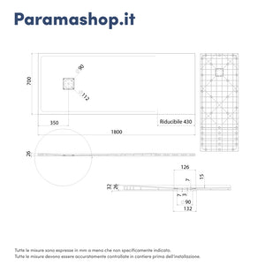 Piatto doccia 70x180 cm colore bianco effetto pietra | Samos