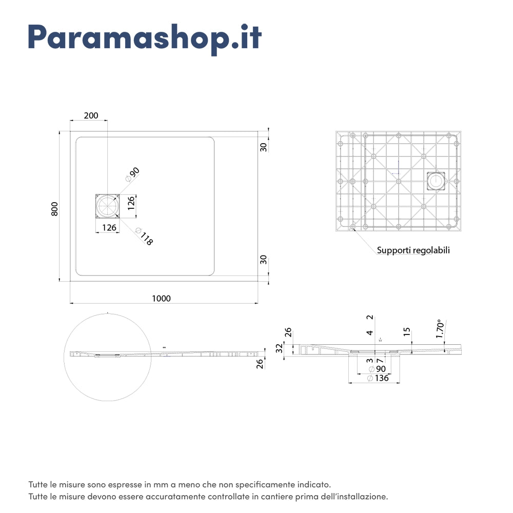 Piatto doccia 80x100 cm colore bianco effetto pietra | Samos