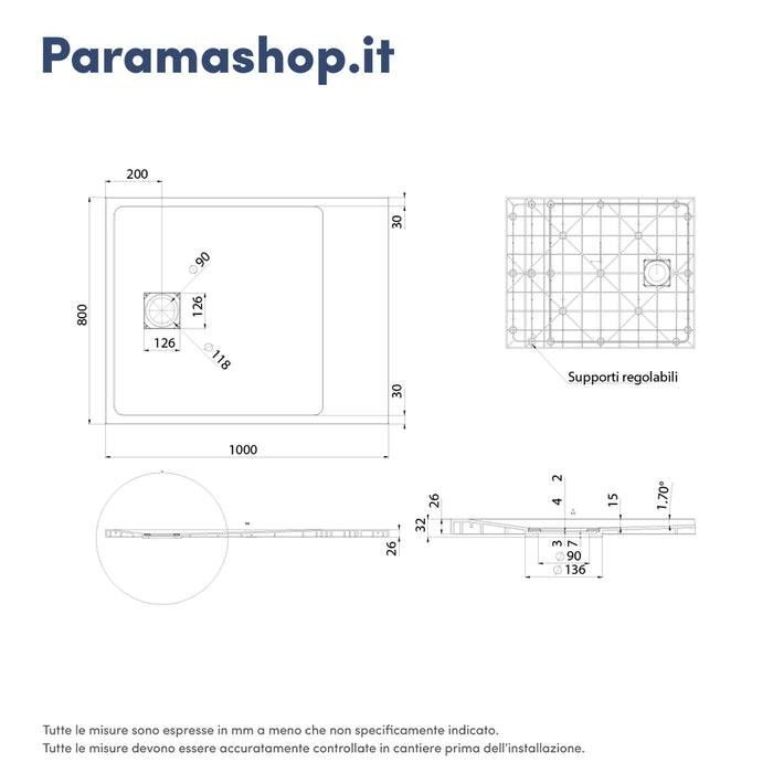 Piatto doccia 80x100 cm colore bianco effetto pietra | Samos