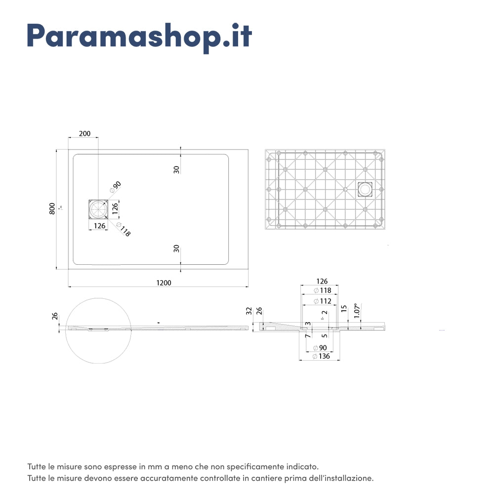 Piatto doccia 80x120 cm colore bianco effetto pietra | Samos