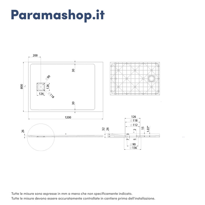 Piatto doccia 80x120 cm colore bianco effetto pietra | Samos