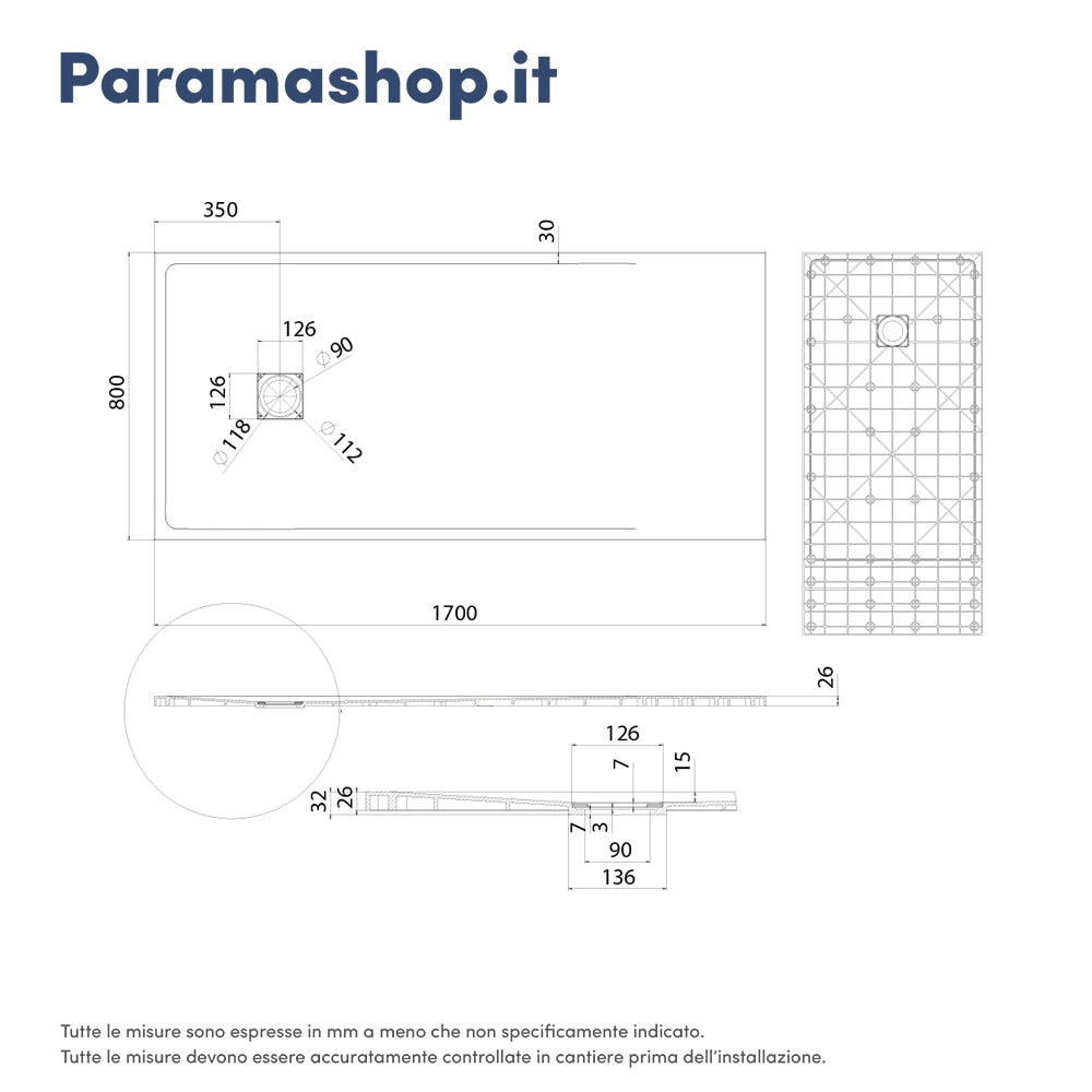 Piatto doccia 80x170 cm colore bianco effetto pietra | Samos