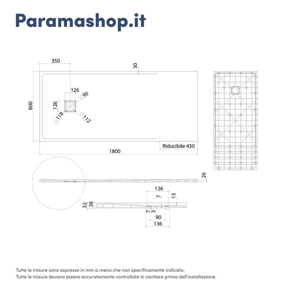 Piatto doccia 80x180 cm colore bianco effetto pietra | Samos