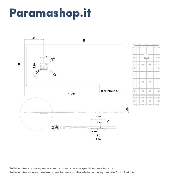 Piatto doccia 80x180 cm colore bianco effetto pietra | Samos