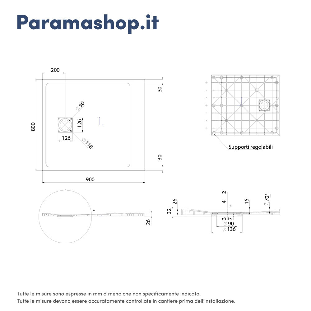 Piatto doccia 80x90 cm colore marrone effetto pietra | Samos