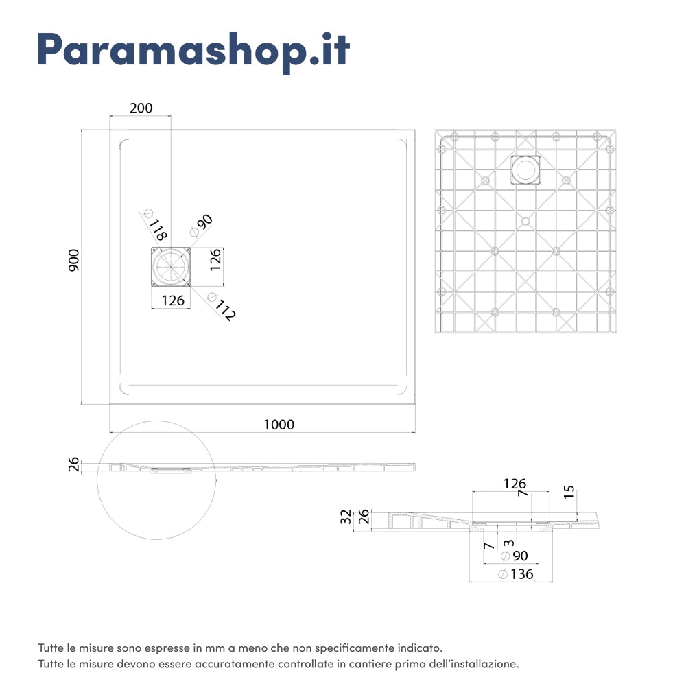 Piatto doccia 90x100 cm colore bianco effetto pietra | Samos