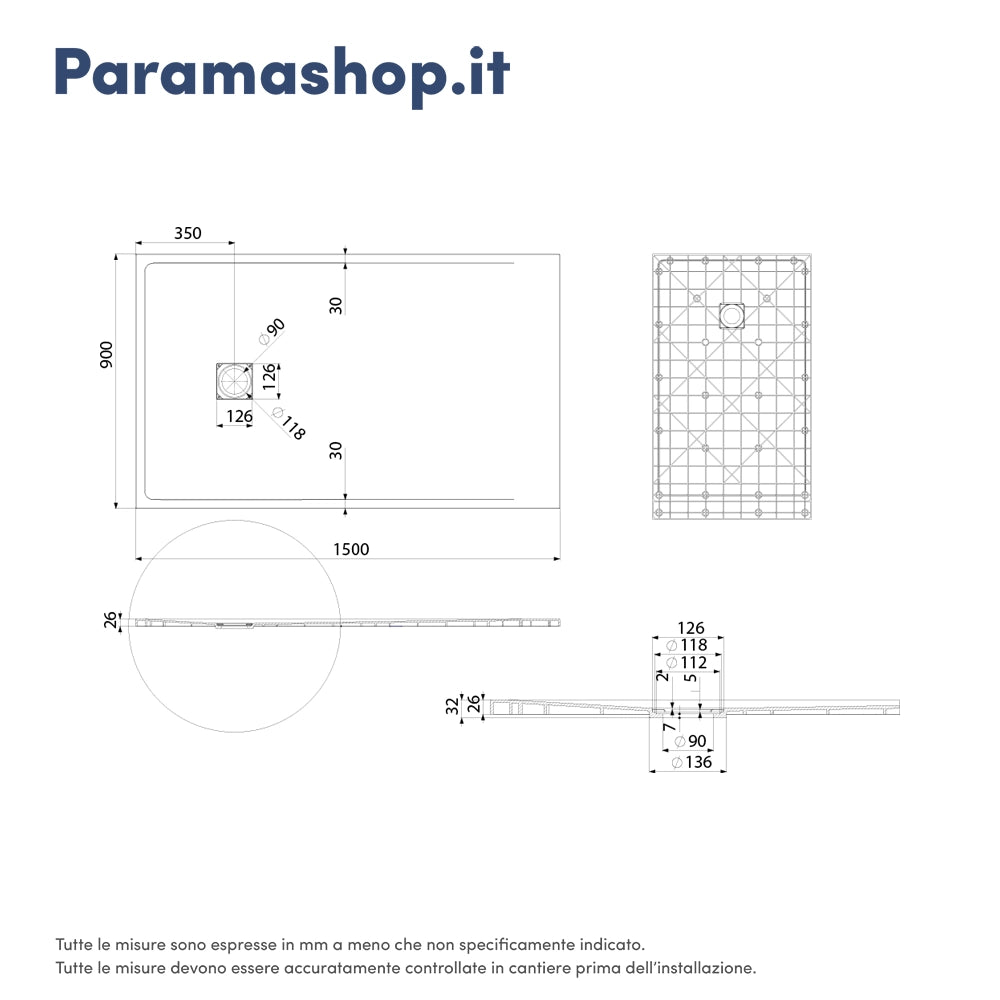 Piatto doccia 90x150 cm colore bianco effetto pietra | Samos