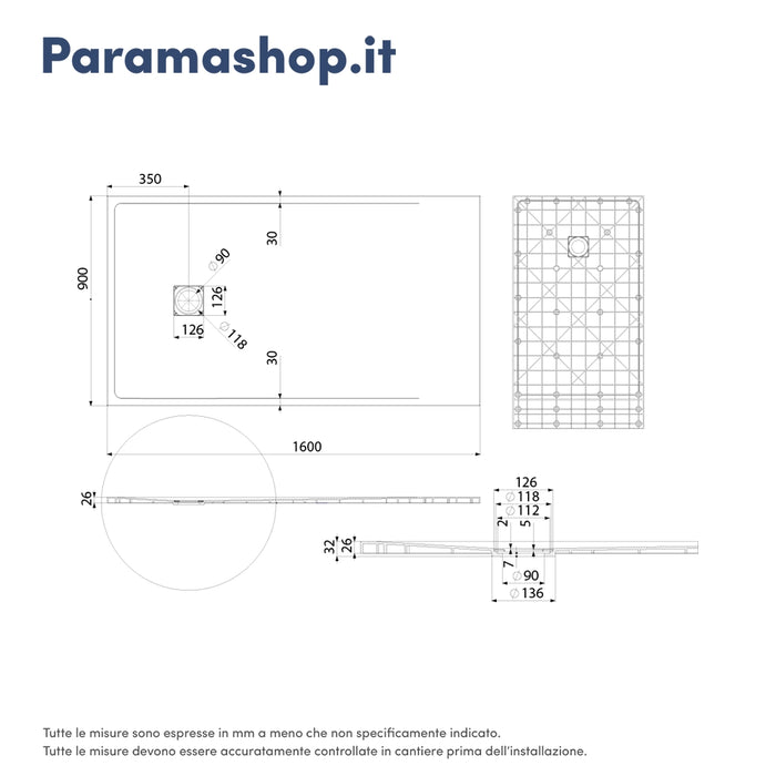 Piatto doccia 90x160 cm colore bianco effetto pietra | Samos