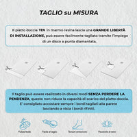 Piatto doccia semicircolare 100x100 bianco riducibile su misura Ten