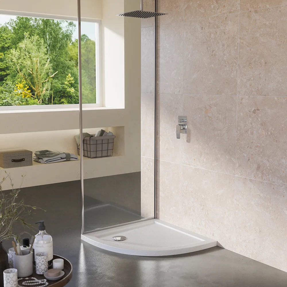 Piatto doccia 80x80 semicircolare effetto pietra bianco in acrilico altezza slim | Petra