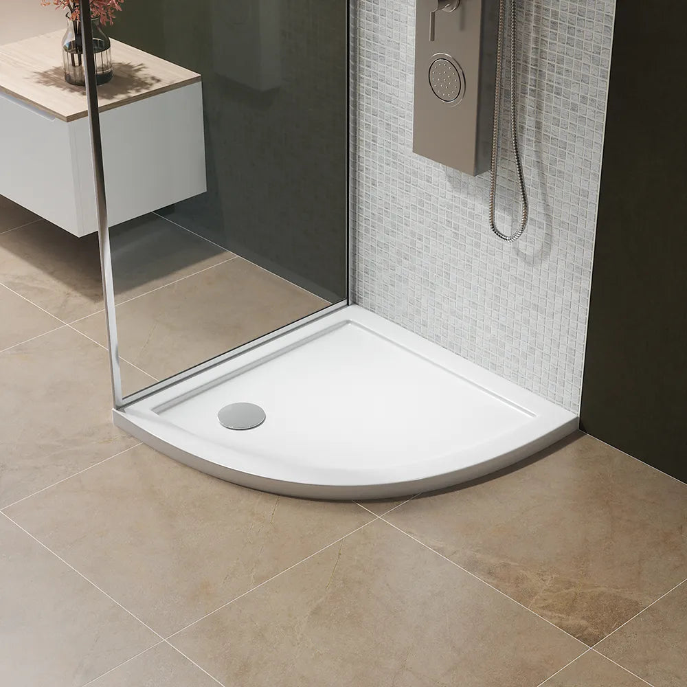 Piatto doccia semicircolare 90x90 cm bianco lucido bordato in acrilico rinforzato | Asteios