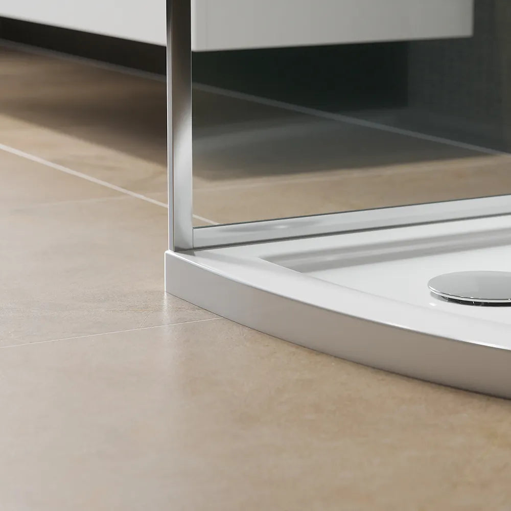 Piatto doccia semicircolare 90x90 cm bianco lucido bordato in acrilico rinforzato | Asteios