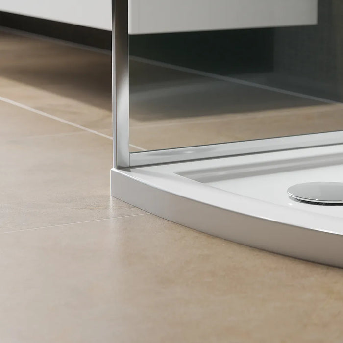 Piatto doccia semicircolare 90x90 cm bianco lucido bordato in acrilico rinforzato | Asteios