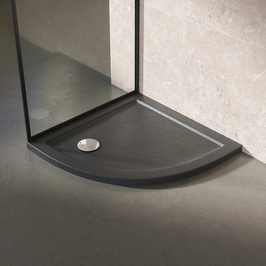 Piatto doccia 80x80 semicircolare bordato effetto pietra nero in acrilico altezza slim | Petra
