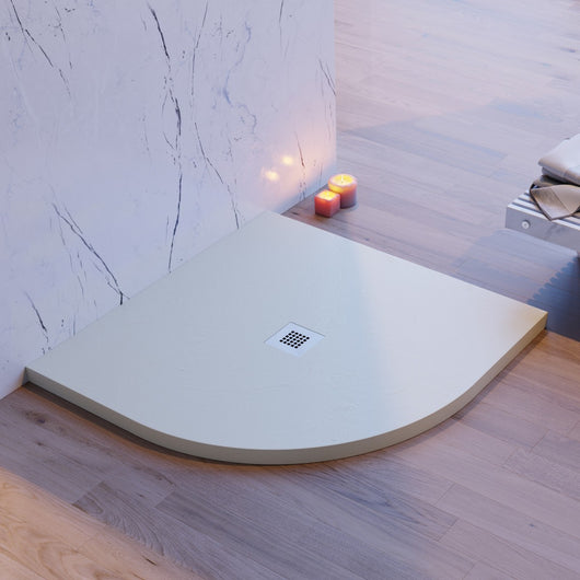 Piatto doccia semicircolare crema effetto pietra cemento, misura 90x90