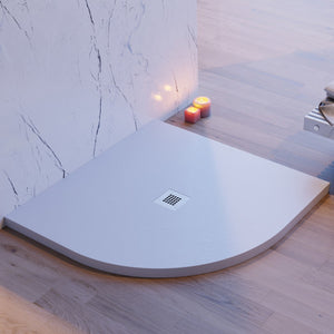 Piatto doccia semicircolare grigio chiaro effetto pietra cemento, misura 100x100