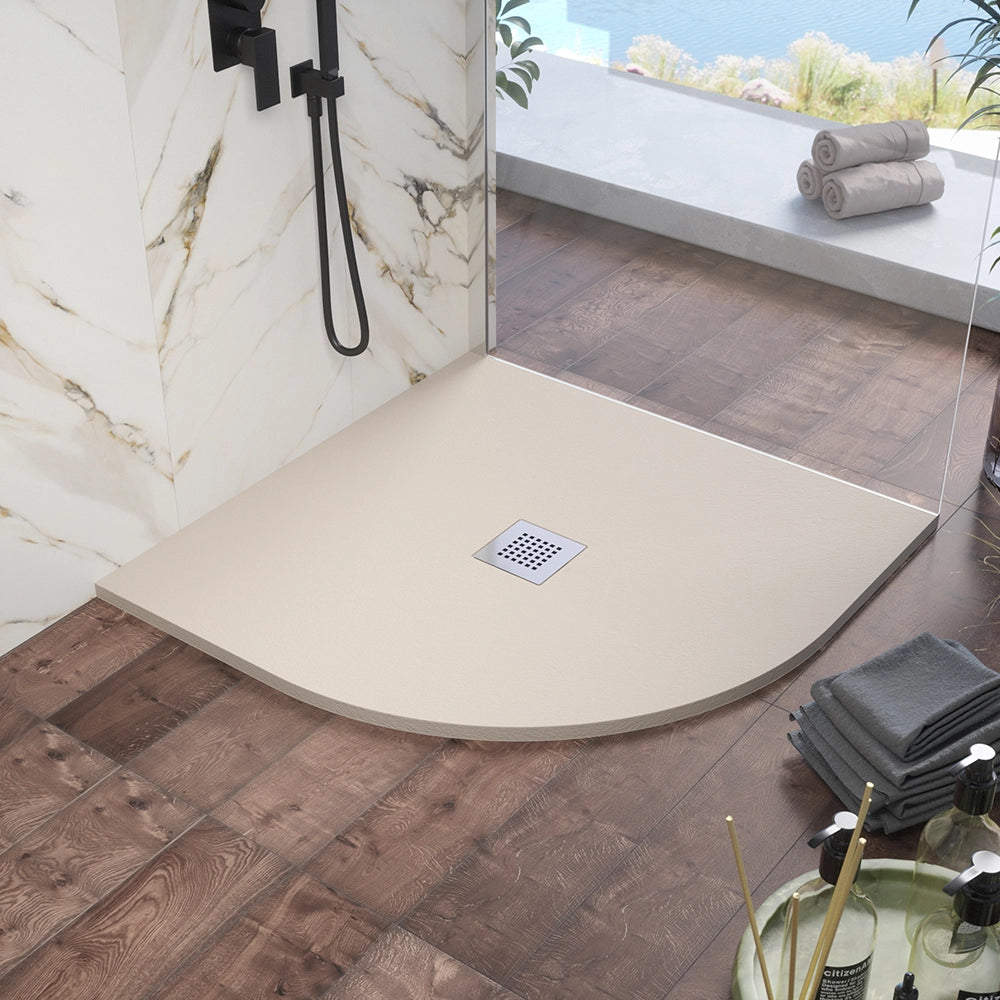 Piatto doccia semicircolare 80x80cm in marmoresina avorio effetto pietra | Kos