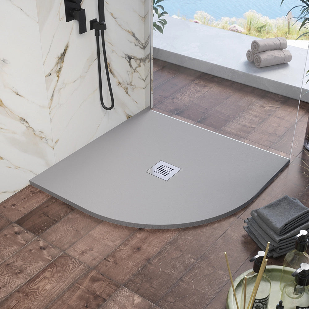 Piatto doccia semicircolare 80x80cm in marmoresina grigio effetto pietra | Kos