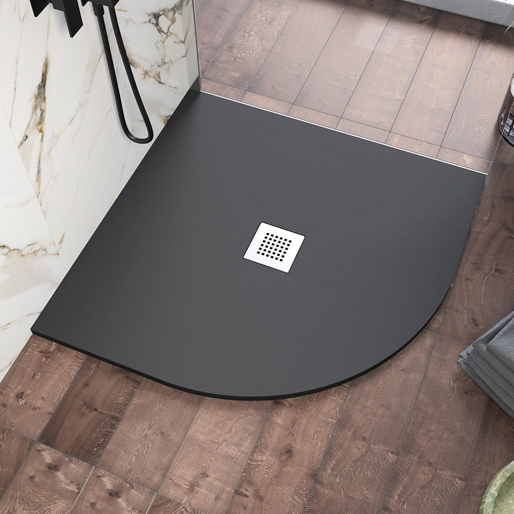 Piatto doccia semicircolare 80x80cm in marmoresina nero effetto pietra | Kos